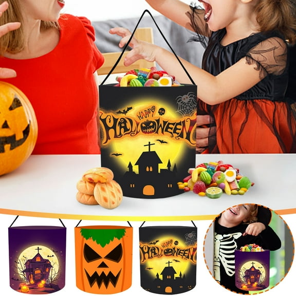 CASAFUN Halloween Trick or Treat Bags, Catle Ghost Pumpkin Handbag Tote Bags with Handles, Halloween Party Favors Candy Bags Costume Props for Kids, Halloween Goody Bags for Snacks Candies