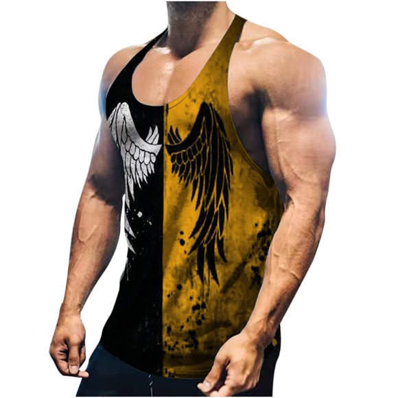 Black Tank Top Mens Summer Patchwork 3D Digital Print Sleeveless Tank Top
