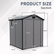 6x6FT Outdoor Storage Shed, Plastic Resin Shed w/Floor and Window, Lockable Tool Bike Garden Patio Large Storage with Sloped Top, Drainage Holes, 30MPH Wind Resistance