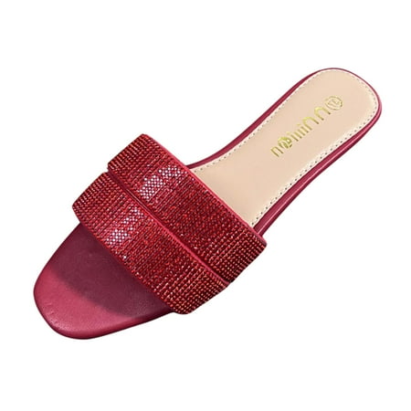 

Womens House Slippers Women S Summer Fashion Casual Flat Low Heel Rhinestone Flip Flops