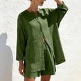 thumbnail image 5 of Gamivast Two Piece Outfits Womens Linen Long Sleeve Button Down Tunic Linen Tops and Elastic Waist Casual Linen Shorts Lightweight Breathable Skin Friendly Summer Beach Tropical Holiday Lounge Outfit, 5 of 8