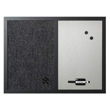 18" x 24", Dry Erase Whiteboard & Bulletin Board Combo, Stylish Metallic Silver, Textured Black Fabric Push Pin Board, Black Wood Frame