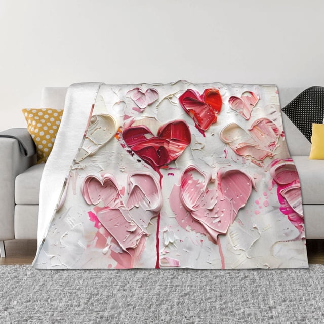 Balery Textured Heart Abstract Art Manta de Franela con Dibujo, Lujo Ultra Suave y Cálido, Antipelusa y Resistente a las Arrugas para Cama, Sofá, Camping -50"x40"