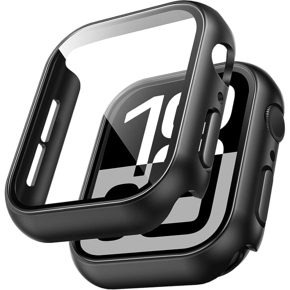 Yanonmyfd 2 Unidades Funda para Apple Watch Series 9 (2023) Series 8/7 41mm con Protector de Pantalla, Completa Vidrio Templado Protectora, [Resistente a Rasguños] iWatch Cover - Negro