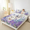 thumbnail image 4 of Manfei Kawaii Cat Teens Queen Sheet Sets, Purple Blossoms Flower Flat Sheet, Dreamy Butterfly Animal Queen Fitted Sheet, Breathable Home Decor, 4 Pieces, 4 of 7