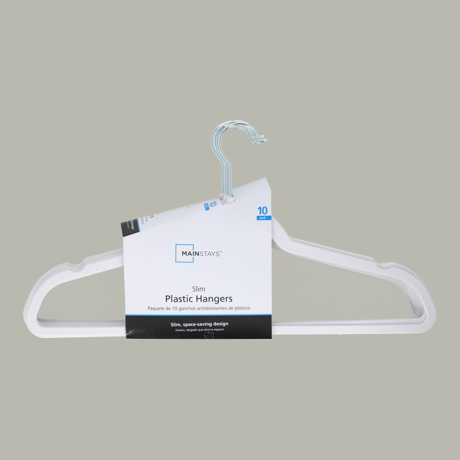 Mainstays Slim Clothes Hangers for Adult, 10 Pack, White, Durable Plastic, Space Saving