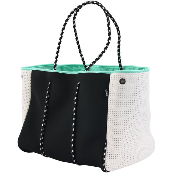 Bolsa de Playa Tote QOGiR de Neopreno Negra con Bolsillo Interno