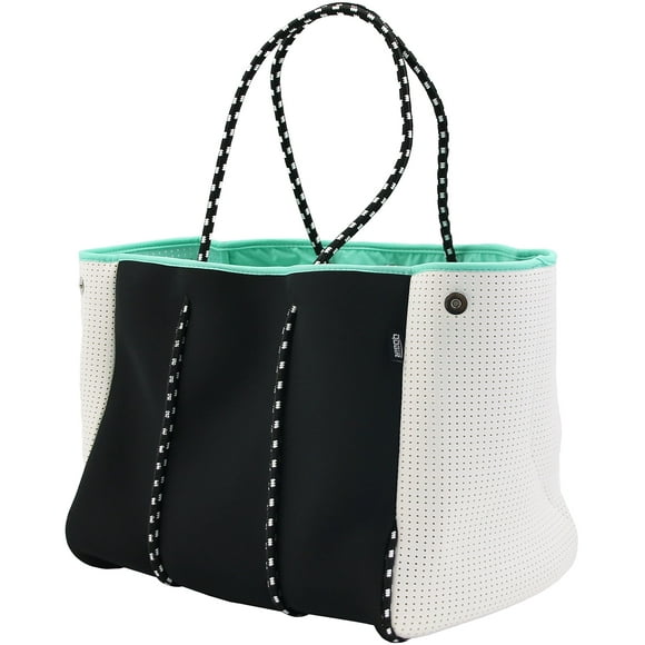 Bolsa de Playa Tote QOGiR de Neopreno Negra con Bolsillo Interno