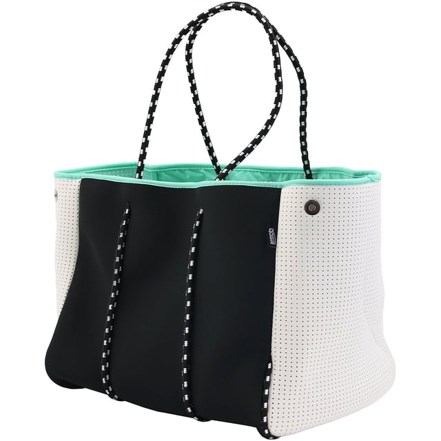 Bolsa de Playa Tote QOGiR de Neopreno Negra con Bolsillo Interno