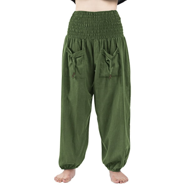 LEEy-World Sweatpants Women Women's High Shirred Waisted Wide Leg Long  Pants Frill Trim Loose Fit Casual Trousers Green,L 