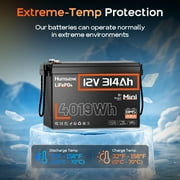 HumsiENK 12V 300Ah LiFePO4 Lithium Battery Mini with Bluetooth(314Ah), Built-in 200A BMS, 15000 Deep Cycles,12V Marine Battery Waterproof with Low-Temp Protection for Torlling Motor RVs Solar System