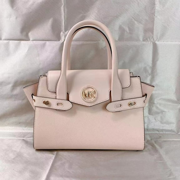 Michael Kors 35S2Gnms8L Carmen Medium Faux Leather Belted Satchel In Buff