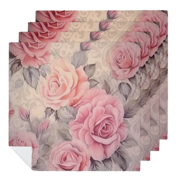 Qinduosi Floral Party Decorations Vintage Floral Cloth Napkins Pink Rose Party Supplies for Spring Garden Tea Party 2 PCS