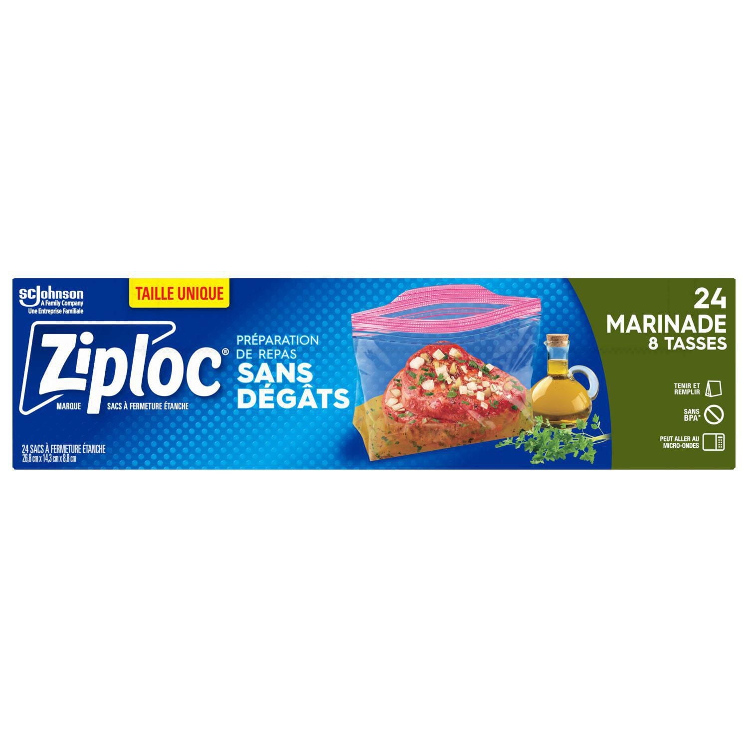 Sacs d’emballage de marinade de marque Ziploc® pour la préparation des repas 24 unités