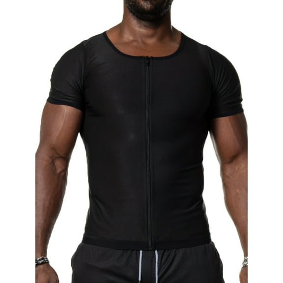 YouLoveIt Men Zipper Waist Trainer Vest Weight Slimming Body Shaper Loss Sweat Waist Trainer Shirt Sports Zipper Sauna Tank Top Body Shaper Shirt