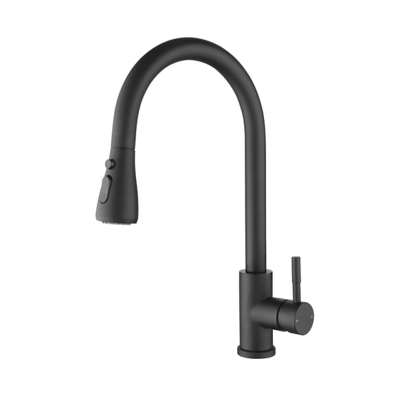 Matte Black Single Handle Pull-Out Kitchen Faucet with Sprayer, Single Hole Bar Faucet