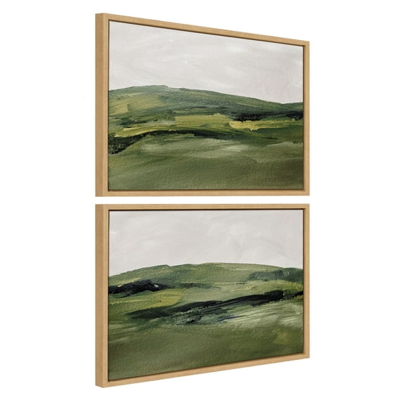 Kate and Laurel Sylvie Green Mountain Landscape I and II Framed Canvas Wall Art Set by Amy Lighthall, 2 Piece Set 18x24 Natural, Modern Soft Watercolor Nature Landscape Art for Wall Home Decor