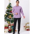 thumbnail image 3 of Camisa a cuadros para hombre, ajuste regular, con botones, manga larga, vestido, camisas a cuadros Blanco morado L, 3 of 6