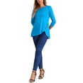 thumbnail image 2 of INSPIRAR CHIC Blusas de Mujer Cuello Redondo de Manga 3/4 con Botones Decorativos y Dobladillo Irregular Estilo Casual XS Azul, 2 of 5