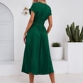 thumbnail image 5 of RUTAYY Women's Dress Casual V-Neck Solid Color Short Sleeve Waist Pleats Soft Comfortable Daily Wear Travel Elegant Dresses, 5 of 6
