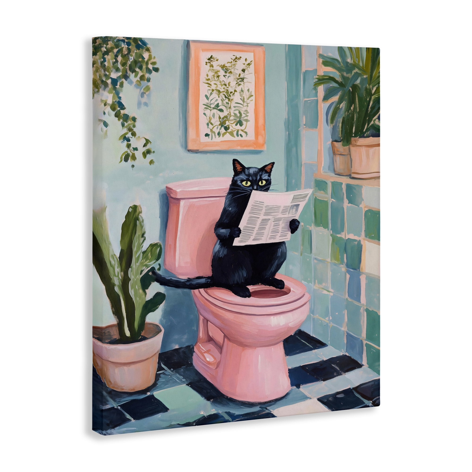 Stupell Industries Cat Reading on Pink Toilet Canvas Wall Art, design by The Prints Vibe