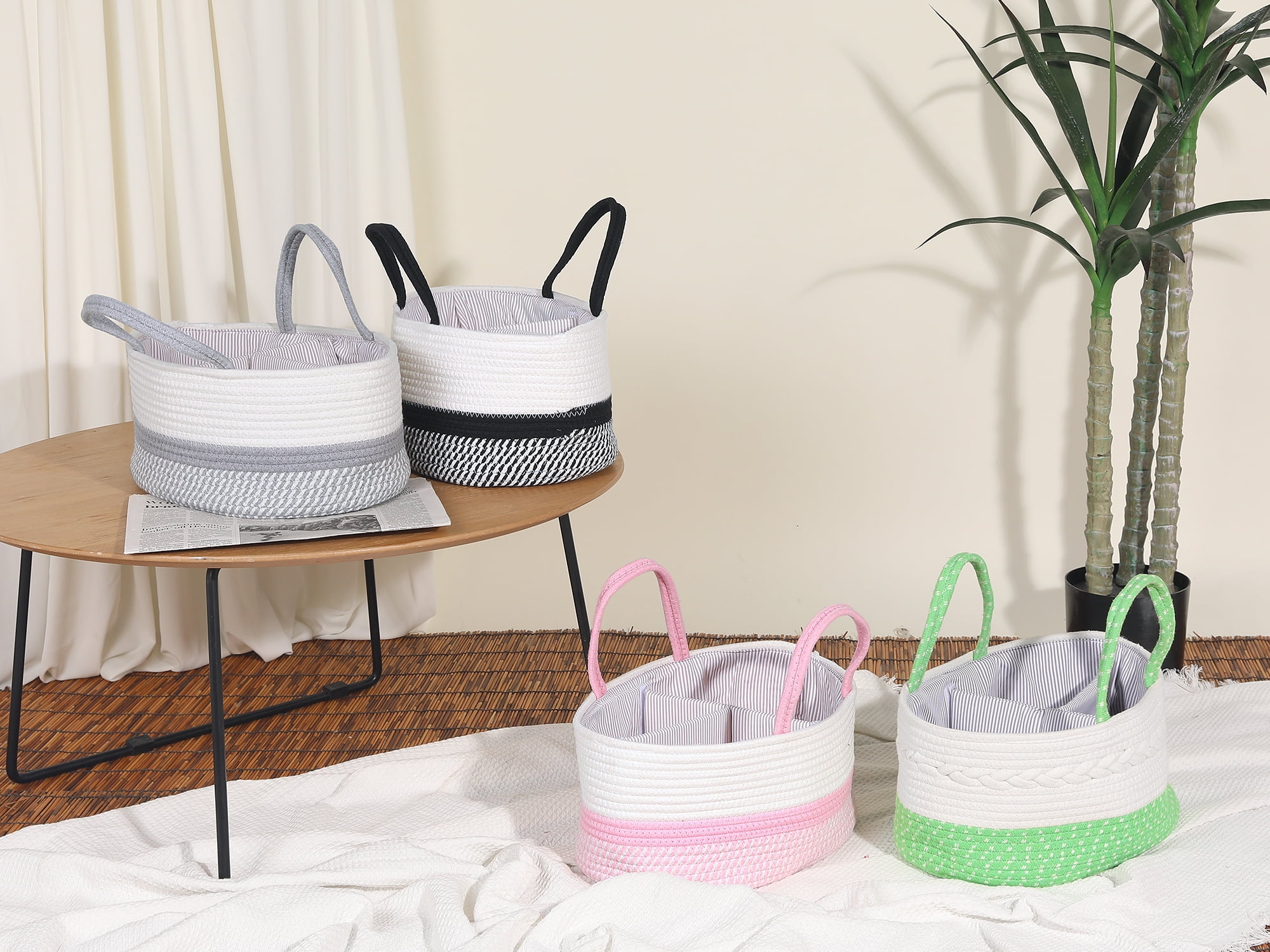 Unique Bargains 1 Pcs Woven Storage Basket Shelf Storage Bin with Handles for Home Green