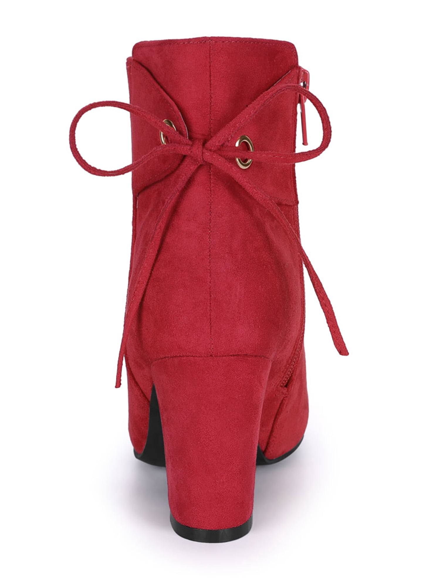 Unique Bargains Women's Round Toe Block Heel Back Zipper Ankle Boots Red 10
