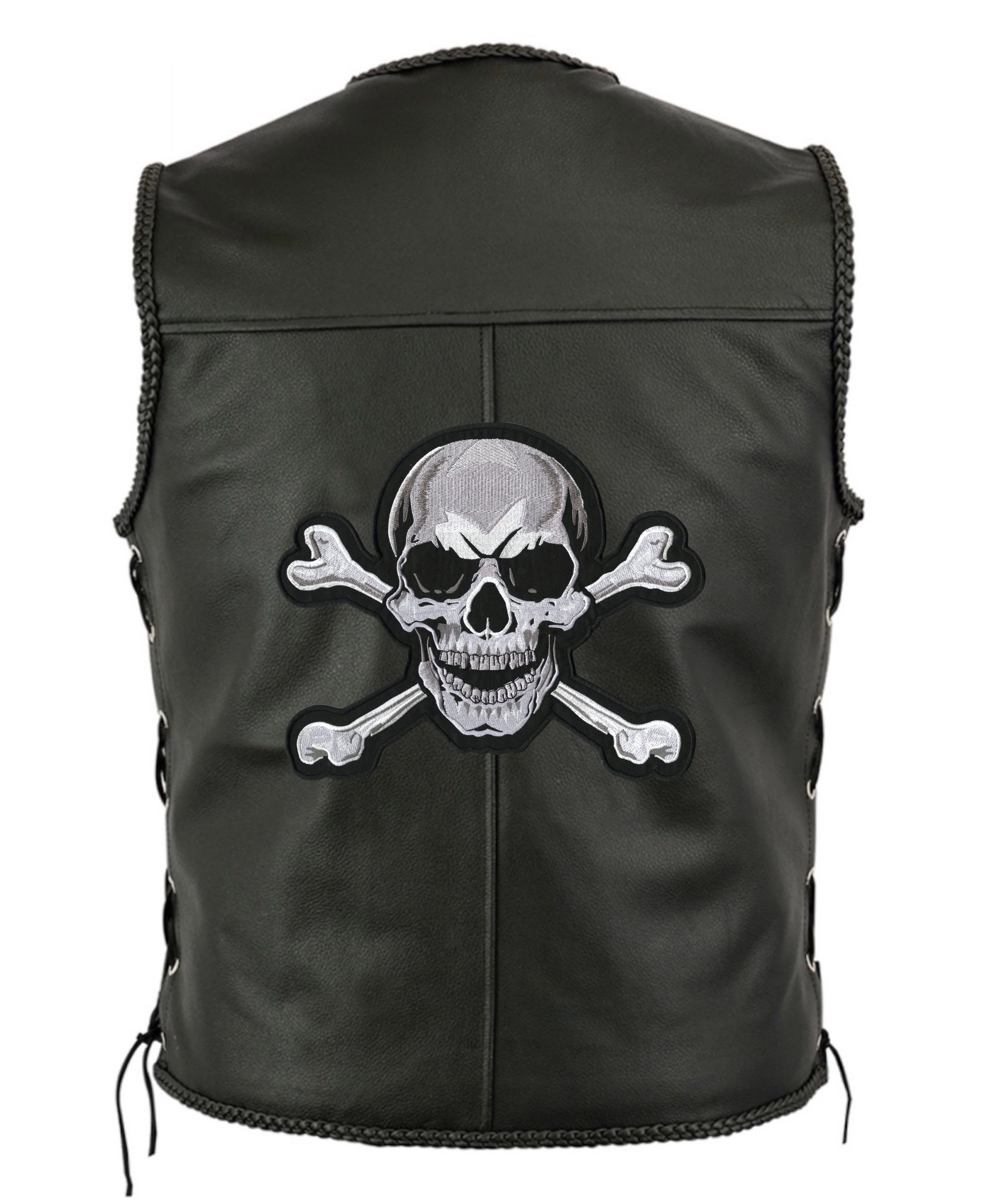 Skull & Crossbones Patch 10.5" | Realistic Skeleton Halfskull Embroidered Iron On Jacket Center Patch | Large - by Nixon Thread Co.