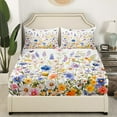 thumbnail image 3 of Flower Bed Sheets Set Full,Flying Butterfly Sheet Set,Cottage Floral Sheets,Wildlife Flat Fitted Sheet with 2 Pillowcases Deep Pockets, 3 of 6