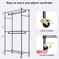 thumbnail image 6 of Heavy Duty Garment Rack on Wheels, Clothes Racks for hanging clothes with Double Hanging Bar, 2 Hanger Hooks - Hold Up to 400Lbs (Black, 2Rod 2Hook), 6 of 7