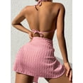 thumbnail image 4 of 2024 3 Piece Bikini Set For Women - Halter String Push Up Triangle Top - Sexy Bikini Swimwear - Beach Cover Up-Solid Color Halterneck Bra Low Waist Briefs with Tie-up Skirt Bathing Swimsuit, 4 of 5