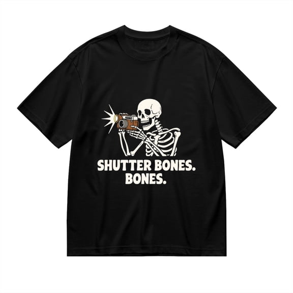T Shirt for Men, Shutter Bones, Skull Camera Print, Vintage Graphic Tees Men, 23930961,S
