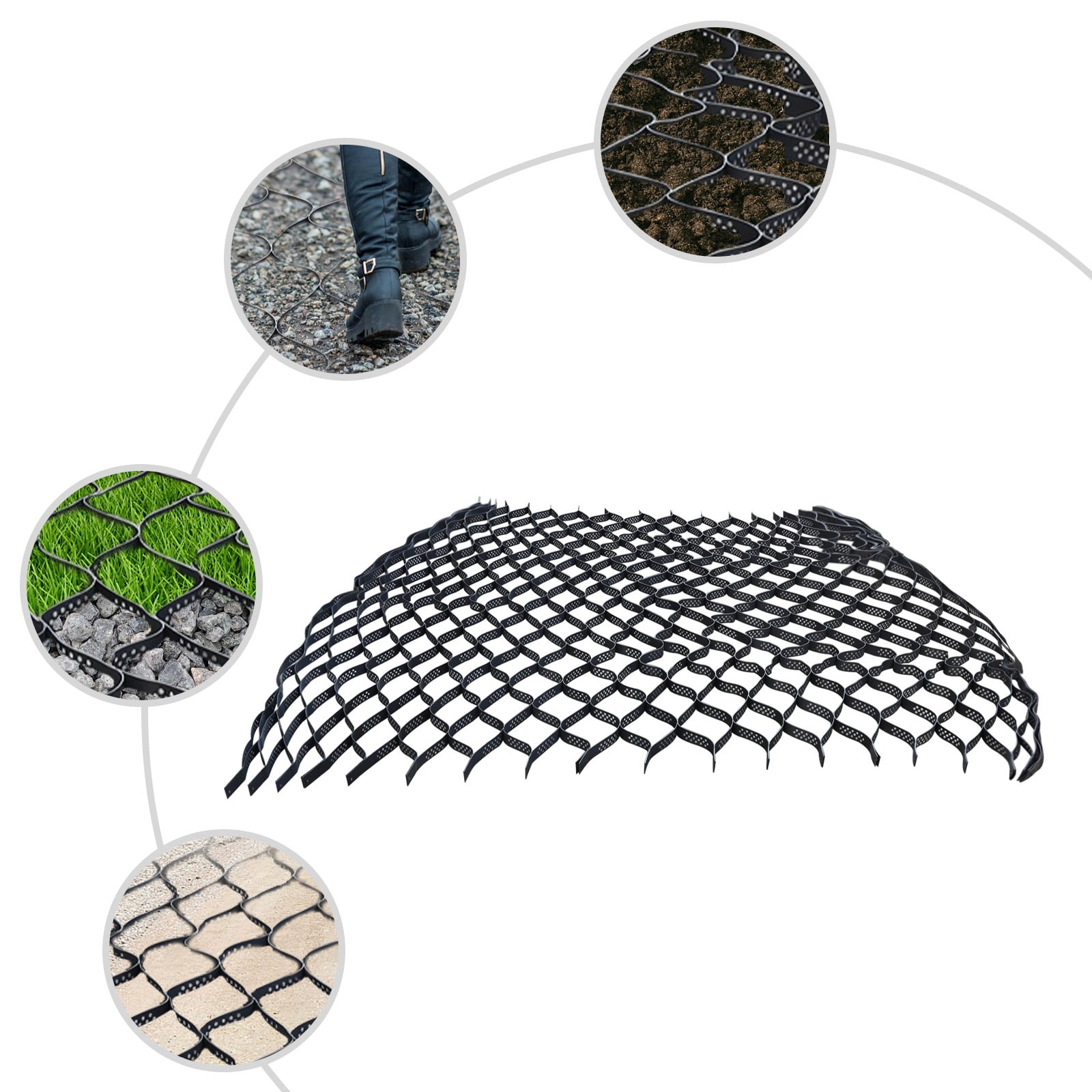 2" Thick Geo Grid Mesh for Gravel Walkways Driveway HDPE 160 sq ft Ground Geogrid Retaining Wall Reinforcement for Landscape, Patios, Parking Lots, Desert, Saline/Swelling Soil