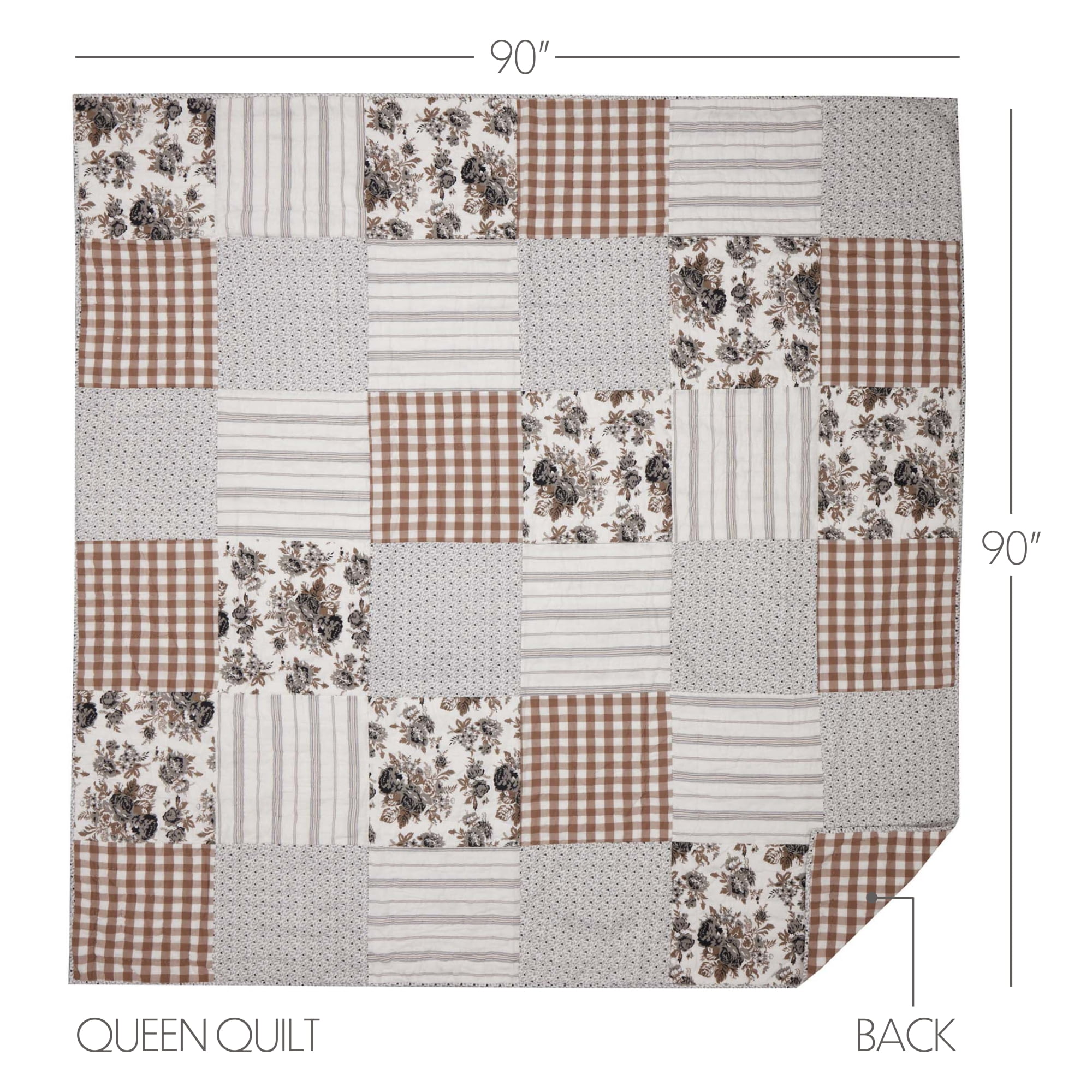 VHC Brands Annie Portabella Floral Patch Queen Quilt 90Wx90L