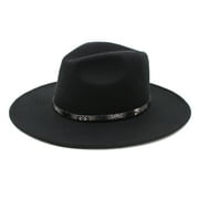 Premium 3.25" Wide Brim Snakeskin Trim Band Solid Color Felt Fedora Panama Hat