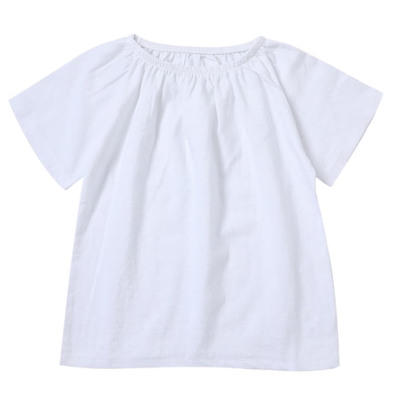 Toddler Girls Short Sleeve Shirts Pleated Neck Cotton Linen T-Shirts Baby Girl Summer Tee Tops Size 1‐6T Casual Loose Tees