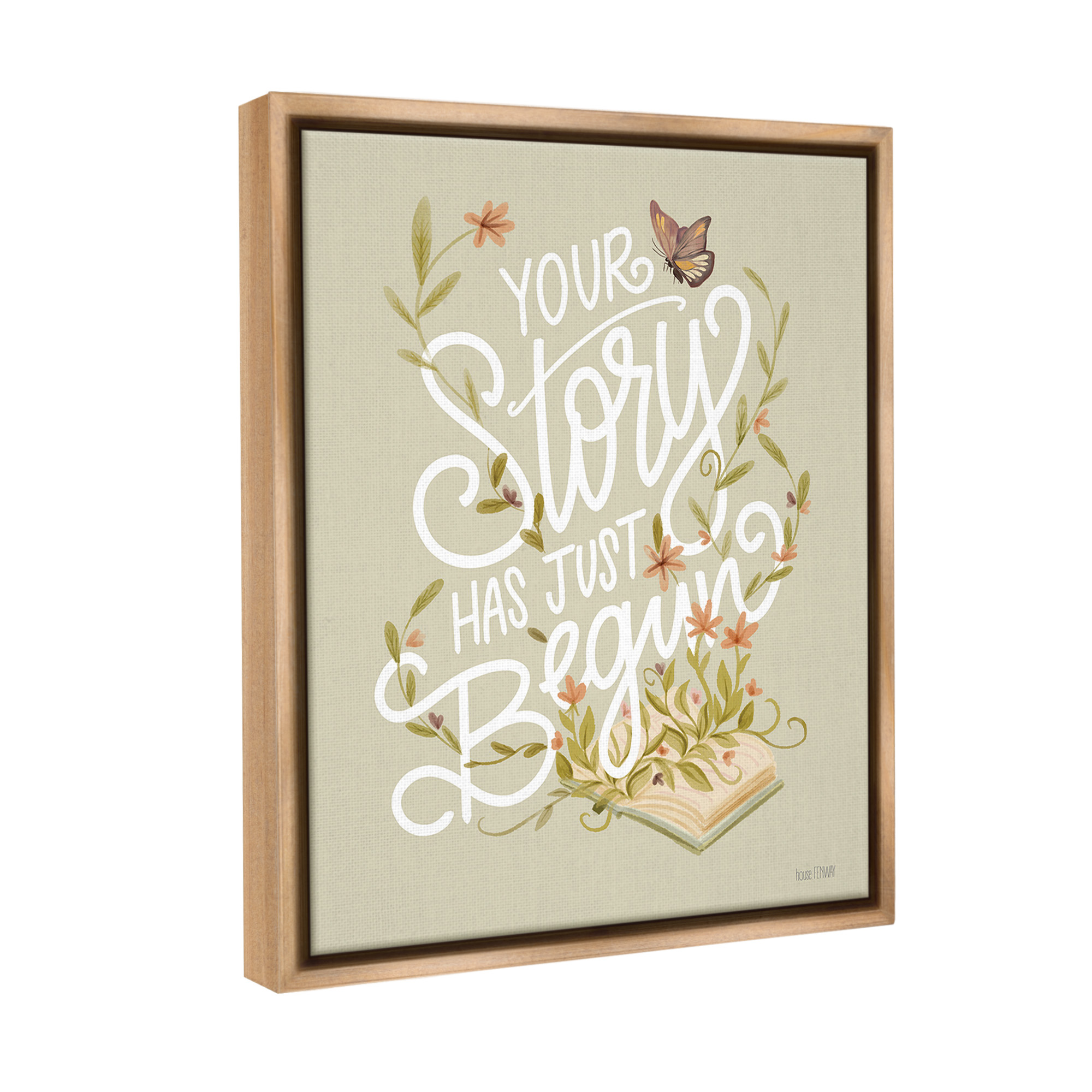 Stupell Industries Your Story Inspirational Botanical & Floral Painting Brown Floater Framed Canvas Art Print Wall Art, 17 x 21