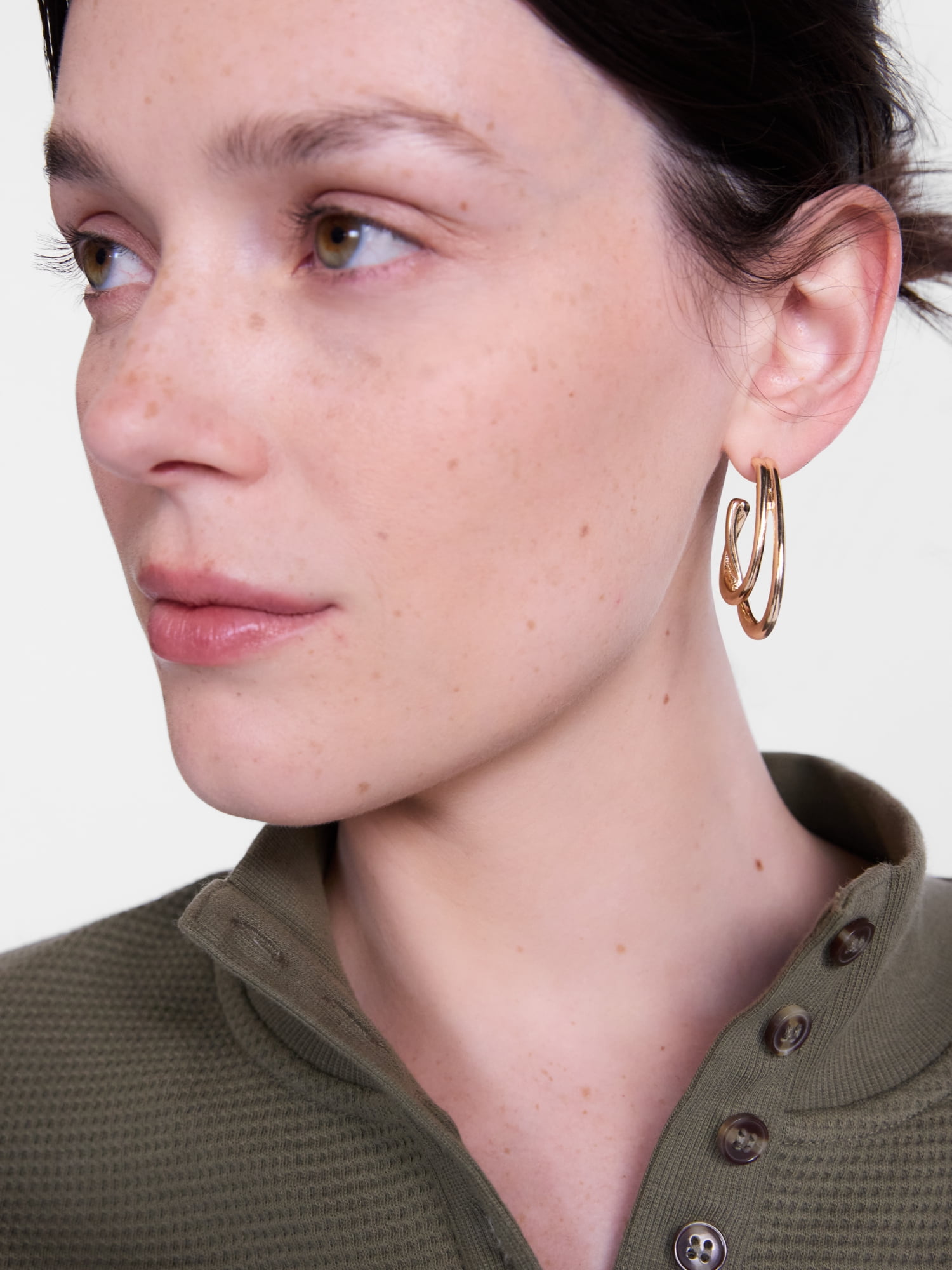Scenario Women’s Gold Tone Dual Layer Hoop Earrings