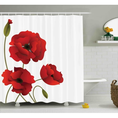 Fl Shower Curtain Poppy Flowers Petals With Buds Past Fl Shower Curtain Poppy Flowers Petals With Buds Past Purity Mother Earth Nature Design Fabric Bathroom Set Hooks Red Green