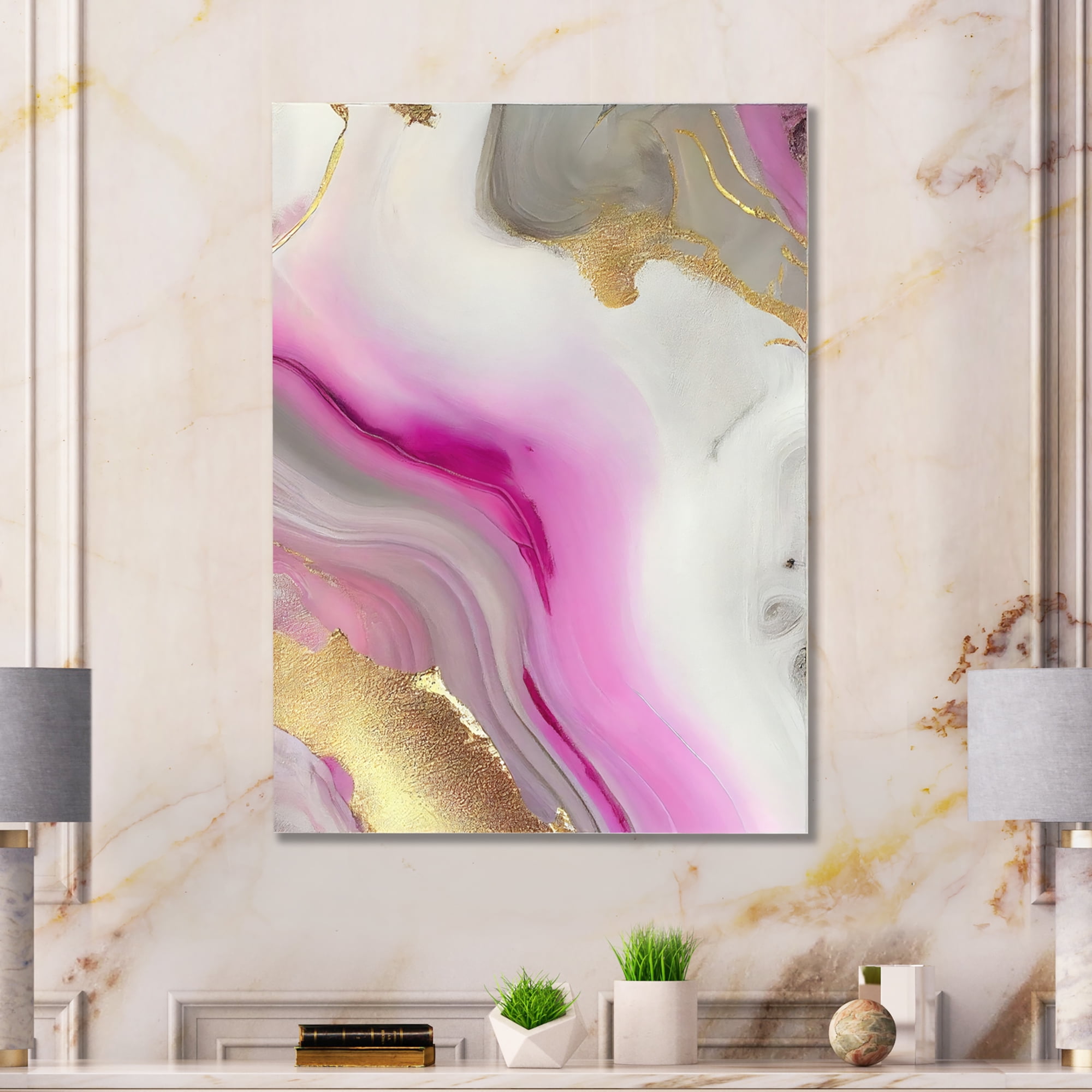 Designart Pink And Gold Marble Abstract II Canvas Wall Art
