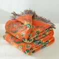 thumbnail image 2 of Organic Cotton Soft Sofa Bed Throw-Floral Farmhouse Decor Blanket, Reversible Bohemian Throw for Chair Couch Quilt and Gift - orange, 2 of 5