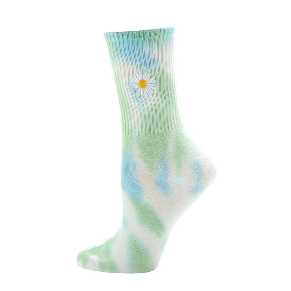 MeMoi Women's Daisy Embroidered Tie Dye Ribbed Crew Socks - Womens - Female, 9-11, Blush Pink