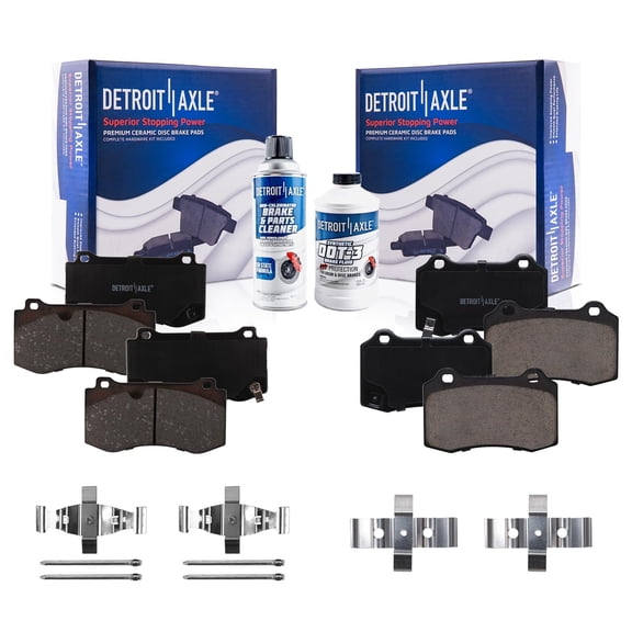 Detroit Axle - Brake Pads for 05-10/12-14/23 Chrysler 300 08-23 Dodge Challenger 06-10/12-23 Charger 06-08 Magnum, Ceramic Brake Pads w/ Hardware Front and Rear Brakes