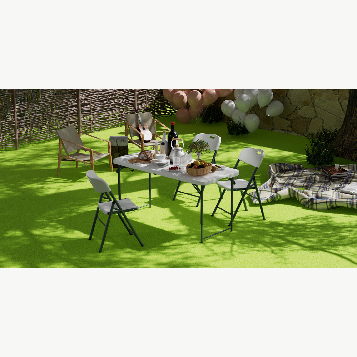 Hommoo 4ft Plastic Folding Table, Indoor Outdoor Heavy Duty Portable w/Handle, Lock for Picnic, Party, Camping, White