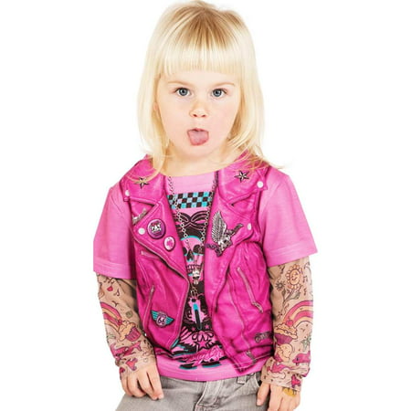 Toddler Pink Biker Girl Tattoo Costume Shirt