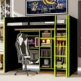 thumbnail image 6 of Mirightone Full Loft Bed with Gaming Desk, Full Gaming Loft Bed with Storage and Wardrobe, Gaming Loft Bed with Light for Adults, (Black+Green), 6 of 7