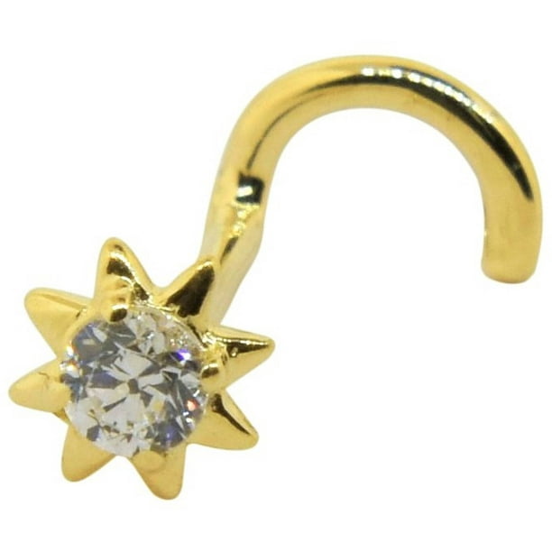 BODY EXPRESSIONS 10kt Solid Yellow Gold Nose Ring In A Star Design With Cz