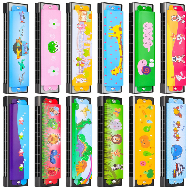 Ensemble d'Harmonica pour Enfants Lot de 12 - Instrument de Musique à Double Rangée de 16 Trous pour Débutants, Léger et Durable, Cadeaux de Fête, Cadeau pour Enfants et Adultes
