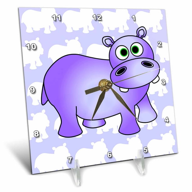 3dRose Pretty Purple Hippopotamus Cute Hippo Desk Clock, 6 by 6inch