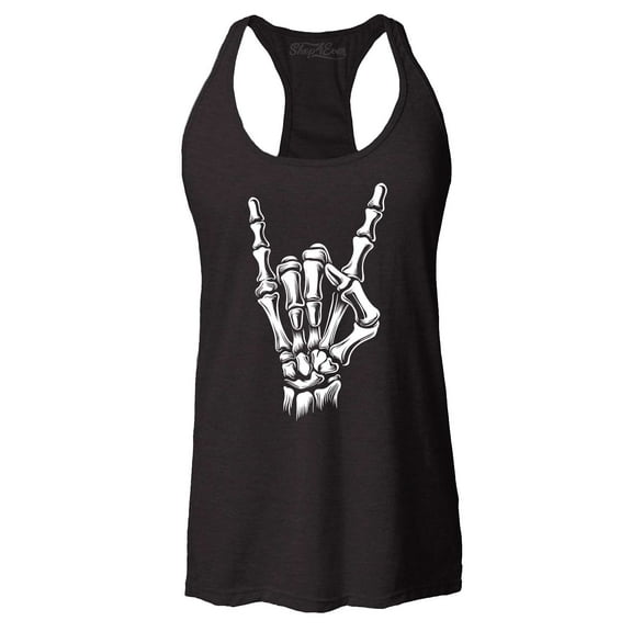 Shop4Ever Women's Skeleton Rock N' Roll Hand Sign Racerback Tank Top X-Small Black